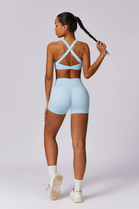 High Quality Ice <b>Blue</b> Flex Sports <b>Bra</b> With Cross Back Design Breathable Stretchy High Impact Women's Gym Fitness Sports <b>Bra</b> - Product Image 5