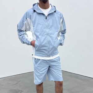 Wholesale Mens <b>Lightweight</b> <b>Hoodies</b> Windbreaker and Shorts Set Custom Nylon Tracksuit Private Label Manufacturer - Product Image 3