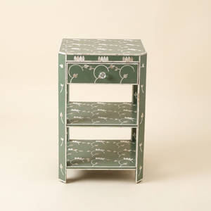 Modern Floral Pattern Handmade Mother of Pearl Inlay Side Table With 1 Drawer Handmade Wooden Bedside <b>Cabinet</b> Table Nightstand - Product Image 1