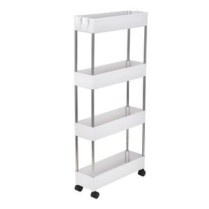 Carrello portaoggetti a 4 ripiani sottile, mobile, scorrevole, per cucina e bagno, rettangolare - Product Image 1
