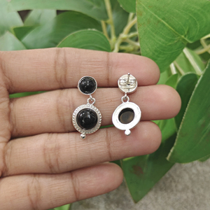 Hip Hop Jewelry Black Onyx and Green Onyx Round Gemstone Drop <b>Earrings</b> Brass Silver Plated Vintage Fashion <b>Earring</b> for Gift - Product Image 6