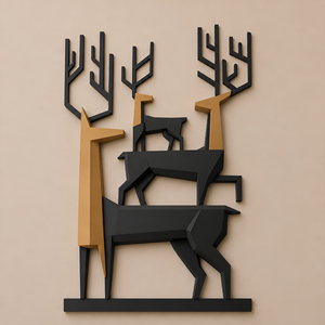 DEER FAMILY <b>WALL</b> DECOR <b>Geometric</b> Deer Family <b>Wall</b> <b>Art</b> Metal Hanging Decor Minimalist Wildlife Design - Product Image 3
