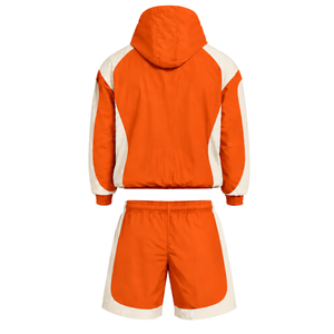 Mens Orange Neutral Colorblock Nylon <b>Hoodie</b> Shorts Set Quarter Zip Lightweight <b>Running</b> Fitness Training Casual Sports Outfit - Product Image 2