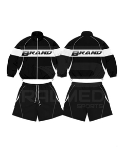 Ensemble de survêtement coupe-vent 2 pièces, veste à col montant et short, nouveau style, 100% nylon, imperméable, logo numérique - Product Image 1