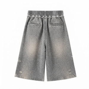 Men's Streetwear Baggy Bermuda <b>Shorts</b> Washed Grey Ripped Elastic Waist <b>Wide</b> <b>Leg</b> Sweat Pants - Product Image 2