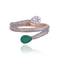 Bague de mariage Ivaan Jewels pour femme en argent sterling 925 plaqué or rose, sertie de zircone cubique en forme de poire, design ouvert et enveloppant