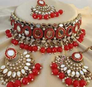 Conjunto de collar Kundan nupcial indio para chicas y mujeres, con cristales de cuarzo rosa en forma de pera y pendientes a juego para bodas. - Product Image 4