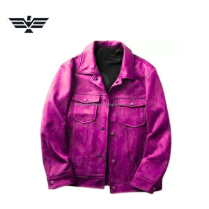 Blouson Trucker Homme en Daim au Design Unique, Style Vintage, Boutonné, Décontracté, avec Logo Frontal, Teint Uni - Product Image 2
