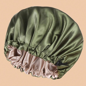 Luxury Double Layer Silk Satin Long <b>Hair</b> <b>Bonnet</b> Reversible Button Up Night Sleeping Cap - Product Image 1