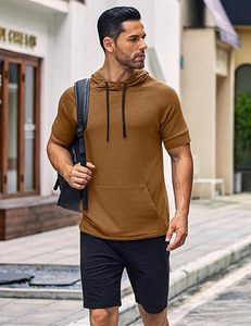 Customizable <b>Men's</b> Loose Fit Winter Fitness <b>Hoodie</b> Unique Embroidered <b>Short</b> <b>Sleeve</b> T-Shirt with Solid Pattern - Product Image 3