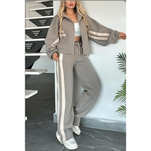 Womens Casual Athleisure 2 Piece Track Suit Set <b>Zip</b> <b>Up</b> Jacket & Side Stripe Sweatpants Lounge Set - Product Image 3