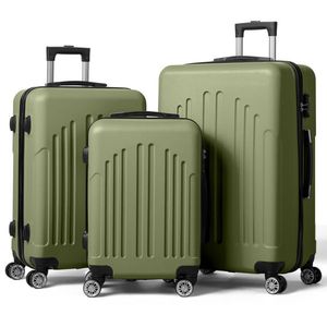 Valigia trolley 3 in 1 grigio verde a righe verticali curve, lussuosa, vintage, alla moda, da viaggio, leggera, in alluminio e materiale EVA. - Product Image 1