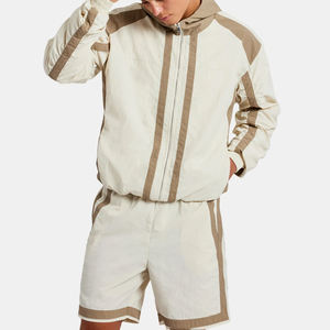 New OEM/ODM High Quality <b>Men's</b> Custom Logo Printed 100% Cotton Windbreaker Tracksuit Set Zip-Up Jacket & <b>Shorts</b> Eco-Friendly - Product Image 5