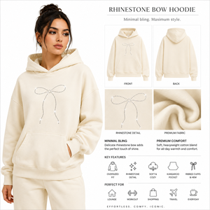 เสื้อฮู้ดดี้ผู้หญิงไซส์ใหญ่สีครีม ดีไซน์โบว์ประดับเลื่อม ทรงปกติ สวมใส่สบาย ผลิตจากผ้าฝ้ายถัก 100% เหมาะสำหรับใส่ในฤดูใบไม้ร่วง - Product Image 5