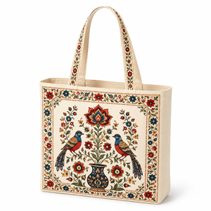 Sac fourre-tout en toile de coton à motif floral et oiseaux avec cordon de serrage, motif bohème par transfert thermique, sac à bandoulière pour les courses quotidiennes et les voyages - Product Image 3