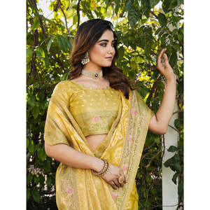 Sari Patola de Organza Amarillo con Bordado Zari, Elegantes Vestidos de Dama de Honor - Product Image 5