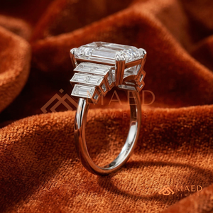 Vintage 925 Sterling <b>Silver</b> <b>Emerald</b> Cut Engagement <b>Ring</b> Graduated Baguette Side Stone Moissanite <b>Ring</b> - Product Image 1