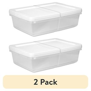 Set of 2 Clear <b>Plastic</b> <b>Storage</b> <b>Bins</b> 28 Quart with Snap on White Lids - Product Image 1