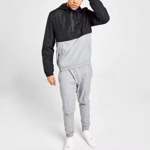Men Half Zip Hooded Windbreaker Tracksuit Color Block <b>Lightweight</b> <b>Running</b> Training <b>Jacket</b> and Pants Activewear Set - Product Image 1