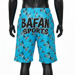 Shorts en molleton de coton premium 340 GSM, lavage acide, turquoise, imprimé intégral, logo personnalisé, pour homme - Product Image 5