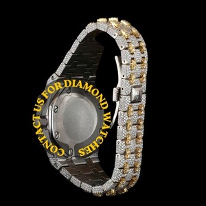 Reloj de Hombre de Marca Premium con Cronógrafo, Esfera Redonda, Correa de Acero Inoxidable de Dos Tonos, Diamantes Moissanite y Completamente Cubierto de Piedras Preciosas, Precio al por Mayor - Product Image 5