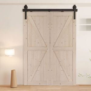 60\" Bi-Folding Barn Door Hardware Kit Smooth & Quiet 2-Door Sliding System with J Shape Roller [Doors Not Included] Black Track - Product Image 2