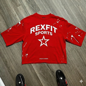 Camisetas Personalizadas para Hombre, de Gran Tamaño, con Estampado Gráfico, Corte y Costura, Parches Desgastados - Product Image 5