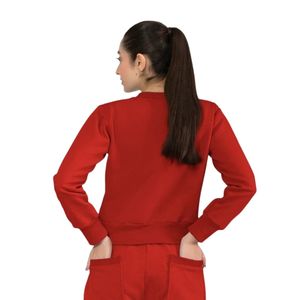 Sweat-shirt court rouge à col rond et manches longues pour femme, coupe ajustée, décontracté, avec détail taille élastique, style minimaliste, pour le quotidien et les activités sportives - Product Image 6