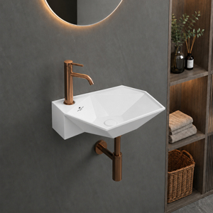 Lavabo mural moderne en céramique, forme pentagone, capacité 9L, montage monotrou, pour salle de bain d'hôpital, garantie 2 ans - Product Image 1