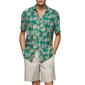 Chemise décontractée à manches courtes pour homme, col rabattu, en coton tricoté respirant 320g, imprimé numérique, boutons recouverts, idéale pour l'été - Product Image 6