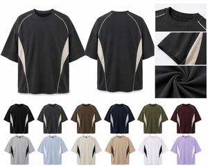 Men's Oversized Color Blocked T-Shirt <b>Raglan</b> Sleeve O-Neck Knitted Solid Design Contrast Trim Casual Style - Product Image 6