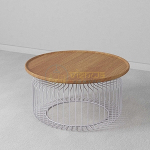 Mesa Redonda de Madera con Estructura de Alambre, Portátil, Económica, Convertible, Moderna, Mini Mesa para Laptop, Mesa de Centro para Té y Café, Muebles para Sala de Estar - Product Image 4
