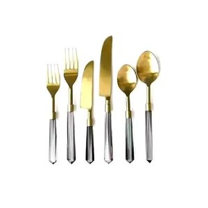 Ensemble de couverts en acier inoxydable avec manche en bois et résine, style moderne, cuillère, fourchette, couteau, vaisselle de camping - Product Image 3