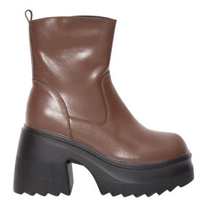 Bottes à plateforme en cuir véritable marron pour femme Ann'S, avec fermeture éclair, talon épais et doublure rembourrée, mode hiver, vente en gros - Product Image 4