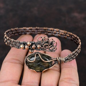 Labradorite Copper Cuff <b>Bracelet</b> Labradorite <b>Bracelet</b> Wire Wrapped Jewelry <b>Adjustable</b> <b>Bracelet</b> Gemstone Cuff <b>Bracelet</b> Handmade - Product Image 1