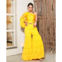 Combinaison jaune moutarde à sequins pour femme, taille XS, en tissu pur Chinnon, motif diamant à détection par aiguille, col asymétrique
