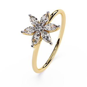 Anillo de Oro Sólido de 14K con Diamantes Cultivados en Laboratorio, Corte Marquise y Corte Redondo, Diseño de Estrella, para Regalo, Fiesta y Aniversario - Product Image 3