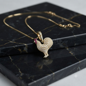 Trendy Stylish Custom Iced <b>Gold</b> Plated 925 Silver Handmade Rooster Lab Grown Diamond Statement <b>Pendants</b> Necklace Charms Unisex - Product Image 3