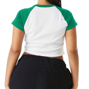 Camiseta Corta para Mujer, Corte Moderno, Manga Corta, Cuello en V, Tejido de Punto Jersey, Ajustada, Lisa, Informal para Uso Diario - Product Image 6