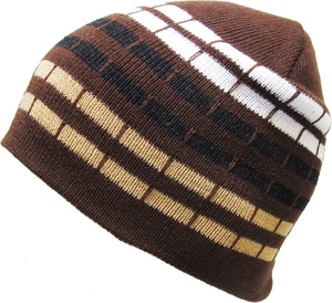 Unisex Brown Striped Beanie Hat 100% Acrylic Computer Knitted <b>Winter</b> <b>Cap</b> Casual Adult Size - Product Image 1