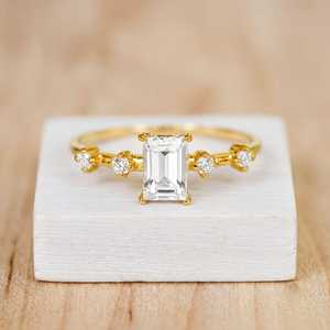 Emerald And Round Cut Diamond <b>Ring</b> Women Lab Grown Diamond Dainty Style Side Diamonds 10K 14K 18K Solid Gold IGI Certified - Product Image 1