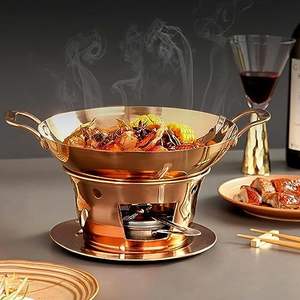 Matériel de restauration haut de gamme, réchaud en cuivre avec couvercle et poignées en laiton et structure métallique pour restaurant, hôtel, service de traiteur pour mariages. - Product Image 1