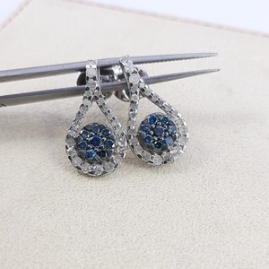 1.72 Cttw Round Cut White & Color Enhanced Blue Natural Diamond Tear Drop <b>Earrings</b> for Women in 925 Sterling Silver, Push <b>Back</b>, - Product Image 3