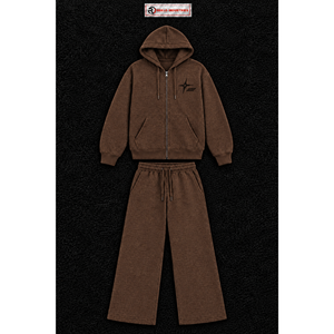 Ensemble de survêtement marron pour homme avec sweat à capuche zippé et pantalon large, personnalisable avec logo, style streetwear décontracté, vente en gros, fabricant OEM - Product Image 5