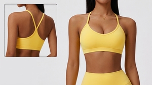 Soutien-gorge de sport à faible impact pour femmes, sans couture, rembourré, pour yoga, pilates, gym, fitness, vêtements de sport personnalisés, vente en gros - Product Image 4