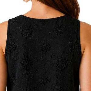 Top Corto Negro con Bordado Floral para Mujer, Chaleco de Verano sin Mangas de Algodón, Logotipo Personalizado, Moda Casual Urbana - Product Image 5