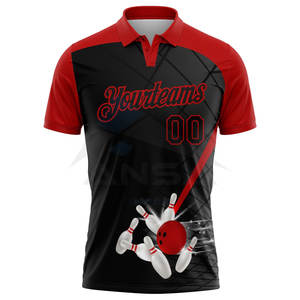 Custom <b>Black</b> Red 3D Pattern Design Bowling Performance <b>Polo</b> <b>Shirt</b> Breathable Moisture-Wicking Athletic <b>Polo</b> - Product Image 2