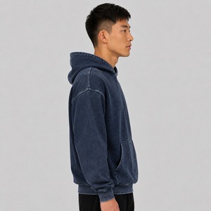 High Quality 100% Cotton <b>Men's</b> Acid Wash Casual Hoodie Street Fashion Winter <b>Pullover</b> Fleece Collar Pocket Logo Print-Wholesale - Product Image 2