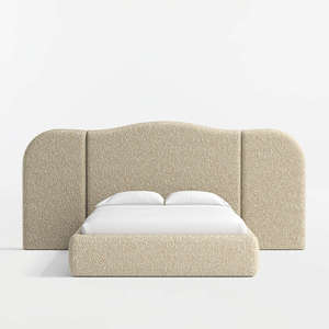 Luxury Extended Scalloped <b>Headboard</b> Fully Upholstered Boucle <b>Bed</b> Modern <b>King</b> <b>Size</b> Platform <b>Bed</b> Bedroom Furniture - Product Image 2