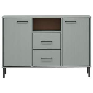 Buffet moyen en pin massif gris avec finition métallique pour salon - Product Image 4